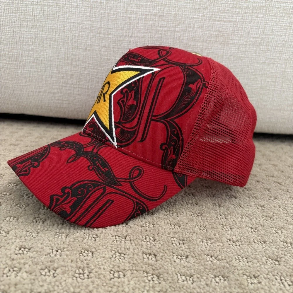 Vintage Y2K Rockstar Energy‎ Drink Trucker Hat Unisex Embroidered Large Logo
